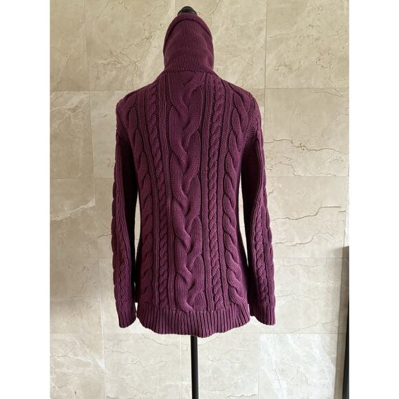 LL.Bean Double L Mixed Cable Funnelneck Sweater - Small - Plum, Thick Warm Knit - Picture 10 of 13